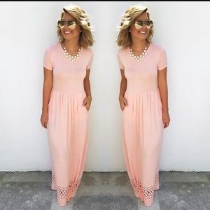Baby Pink Short Sleeve Maxi Dress